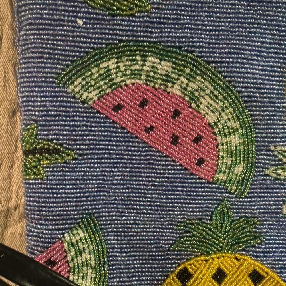 Fully Beaded Pineapple Watermelon and Leaf Pattern Purse Tote - Picture 2 of 9